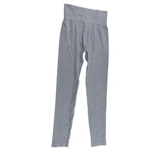 Aura High-Waisted Ribbed Leggings Soft‎ Stretchy Yoga Pants Light Gray Size M/L